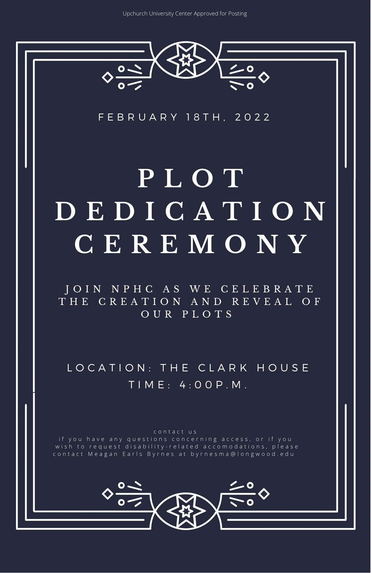 Flyer announcing a Plot Dedication Ceremony hosted by NPHC.