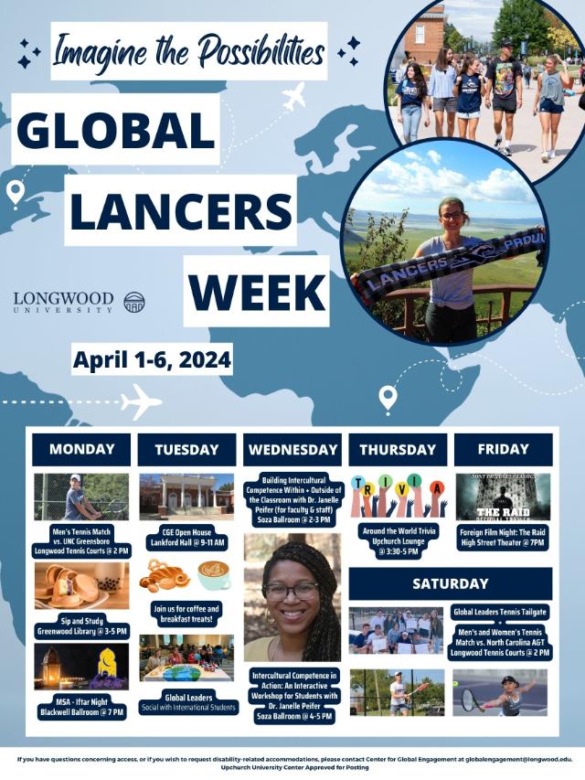 - Global Lancers Week poster listing events from April 1 to 6, 2024.