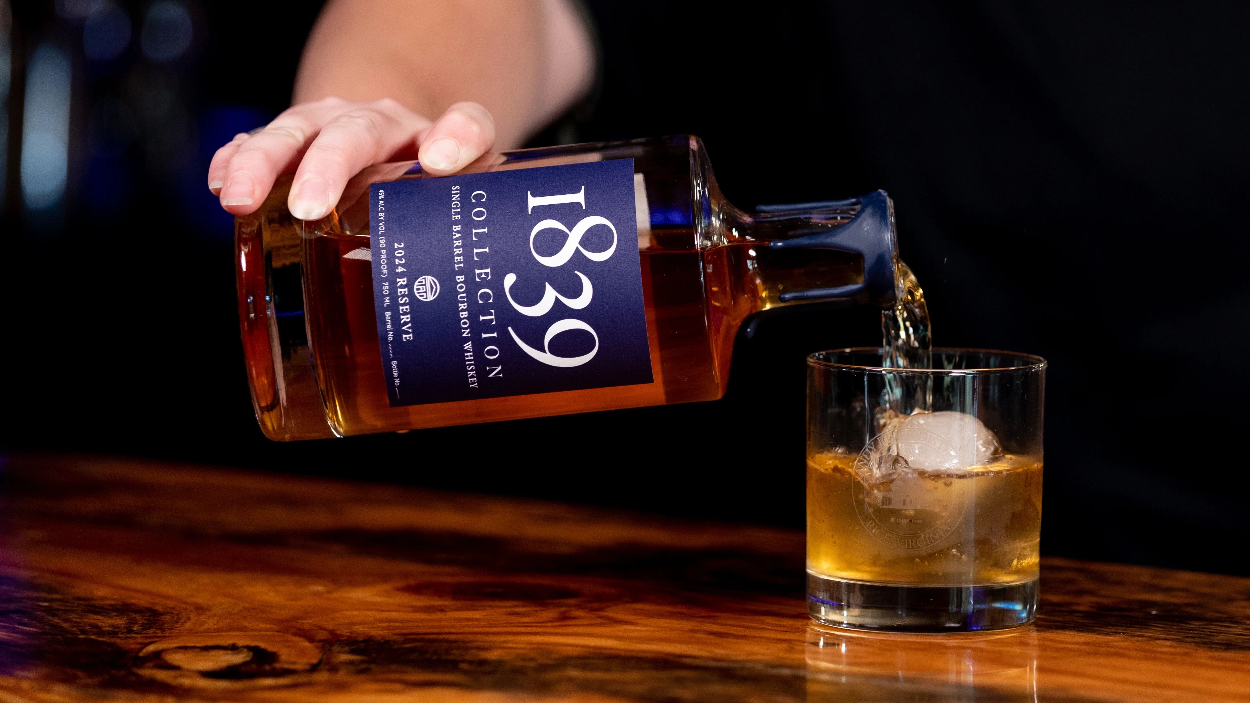 Pouring our 1839 Collection 2024 Reserve single barrel bourbon into a glass