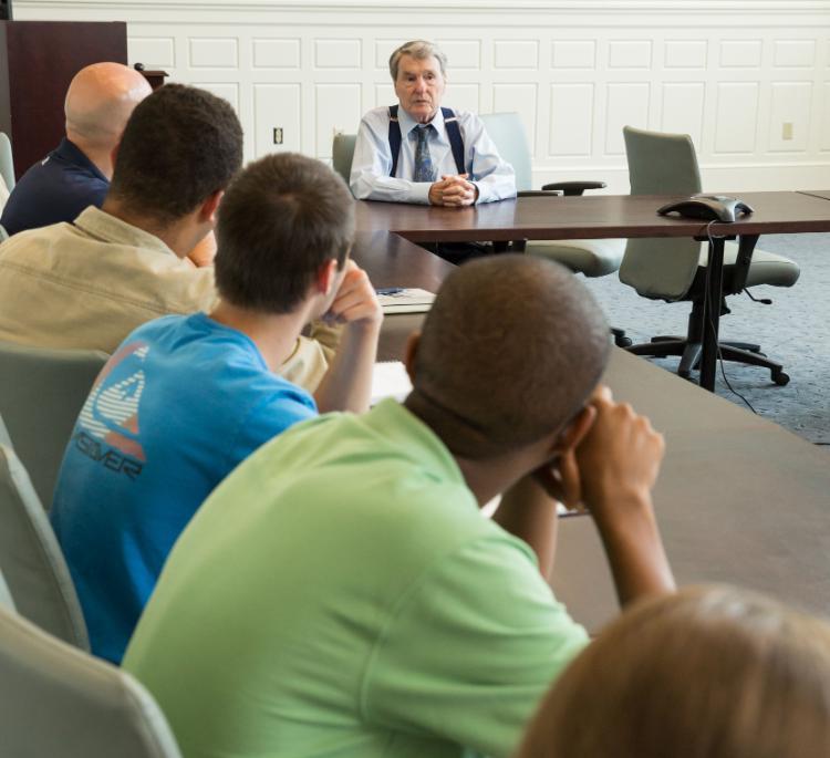 Speaking with Dr. Chris McGee’s LSEM class about his book, Tension City, which is the selection for this year’s First Year Reading Experience