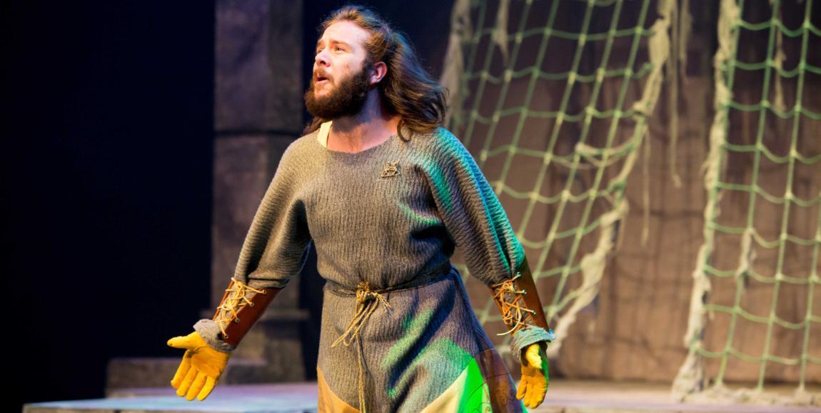 Student performing in 2017 production of Macbeth