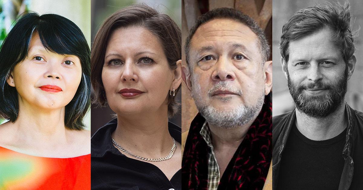 One of these four finalists—Apostol (left), De Robertis, Manrique, Wray—will be named the 41st recipient of the John Dos Passos Prize for Literature. - Composite image of four author headshots arranged side by side. From left to right, two women and two men face the camera. The portraits vary in color and black and white styling. Each person is shown from the shoulders up against a neutral backgro