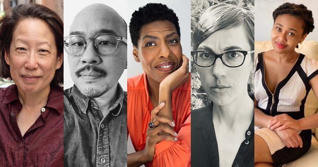 One of these five finalists—Gish (left), Lim, Drager, Mathis, Okparanta—will be named the 44th recipient of the John Dos Passos Prize for Literature