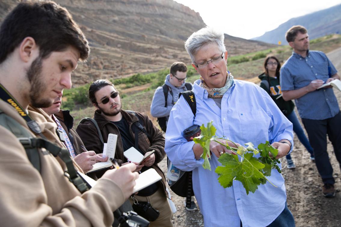 Dr. Heather Letter-Rust explains Colorado foliage to students