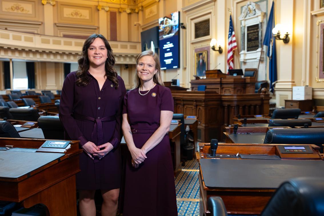 Delegates Lily Franklin '15 (left) and Karen 
