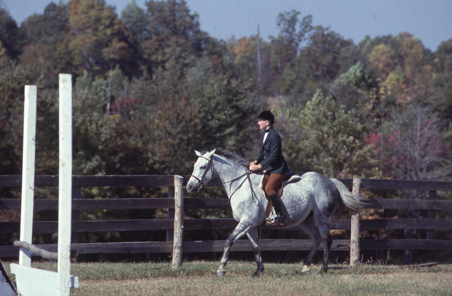 A member of the 1978 equestrian club in full riding gear.