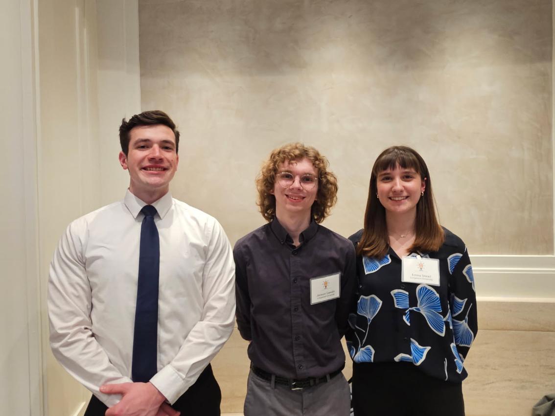 From L to R: Jaedyn Colon '26, Jackson Geeslin ’27 and Emma Snead ’27 presented their research at the 2nd Annual Undergraduate Research Showcase at the Capitol.