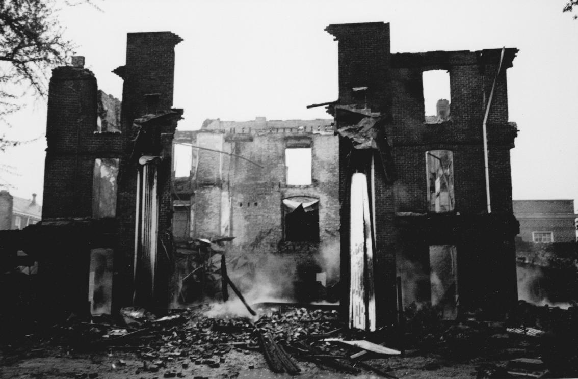 The morning after the fire, the Rotunda still smoldered as the extent of the damage was fully realized.