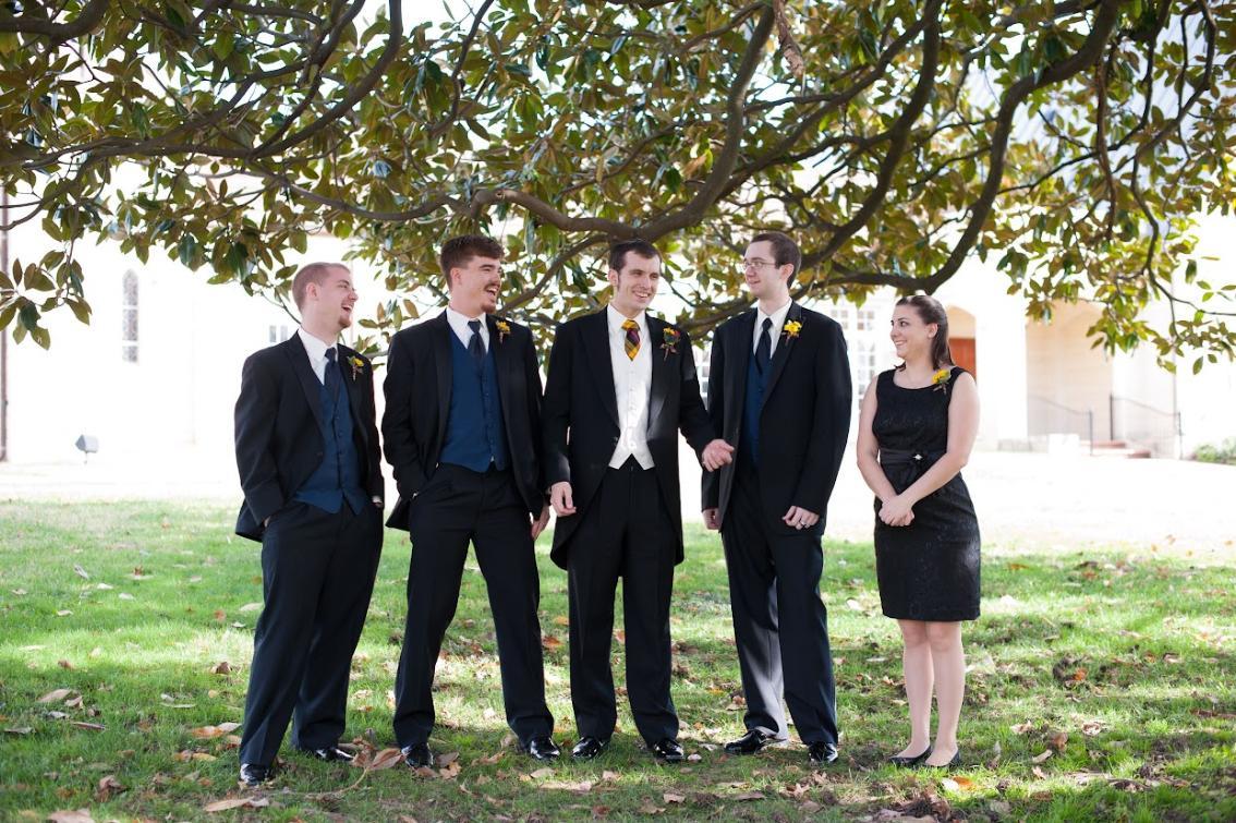Ryan Buchanan's groomsmen and groomswoman, all remain close friends after graduating. From L to R: Scott Jenkins '09, John Hogge '09, Ryan Buchanan '08, William Pruett and Katherine Lusk '10.